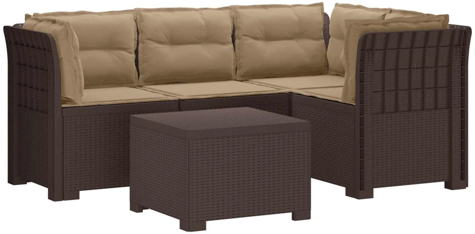 4 Vietų Sodo Sofa su Pagalvėlėmis Ratanų Imitacija PP Ruda