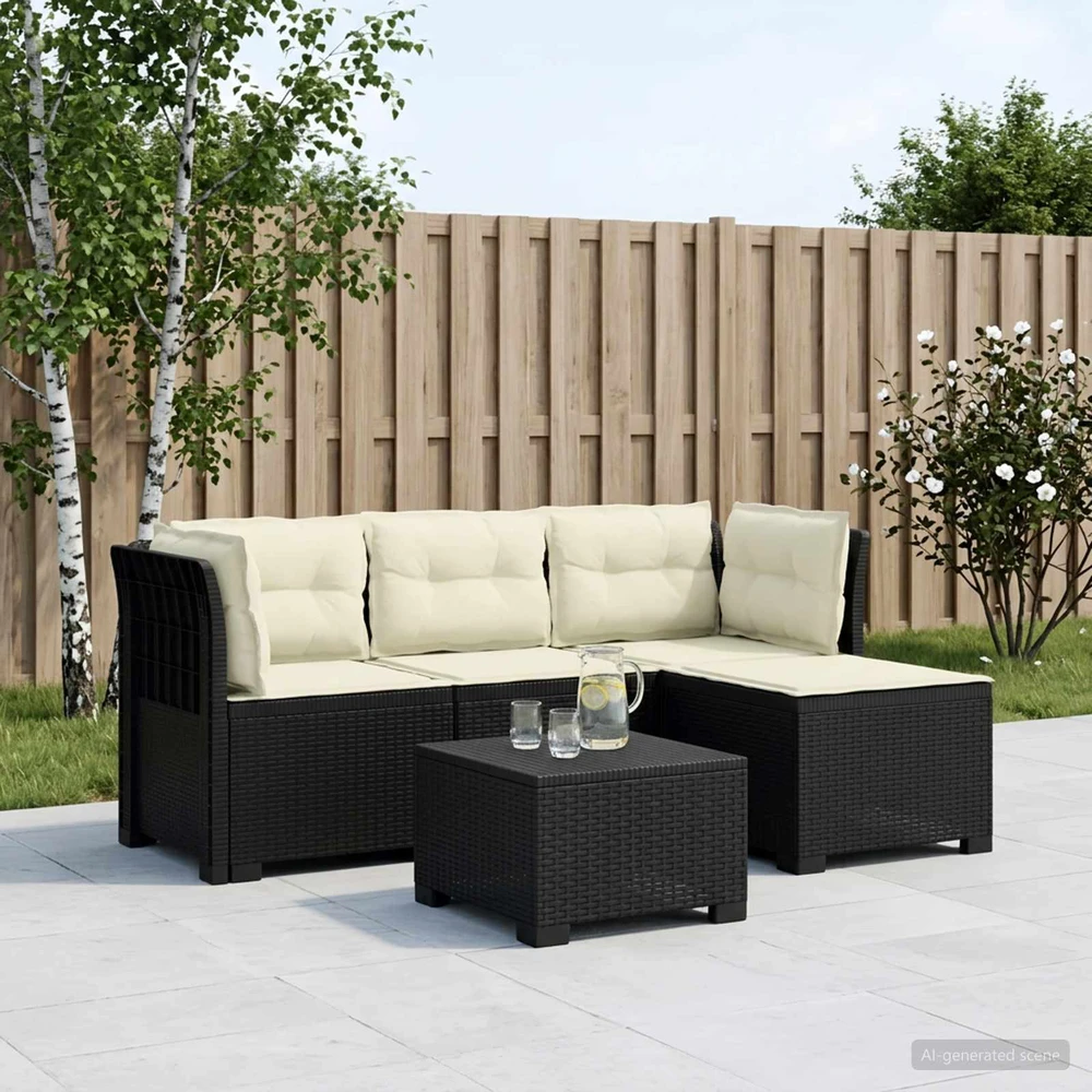 4 Vietų Sodo Sofa su Pagalvėlėmis Ratanų Imitacija PP Antracito