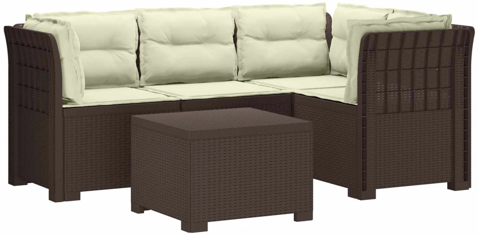 4 Vietų Sodo Sofa su Pagalvėlėmis Ratanų Imitacija PP Ruda