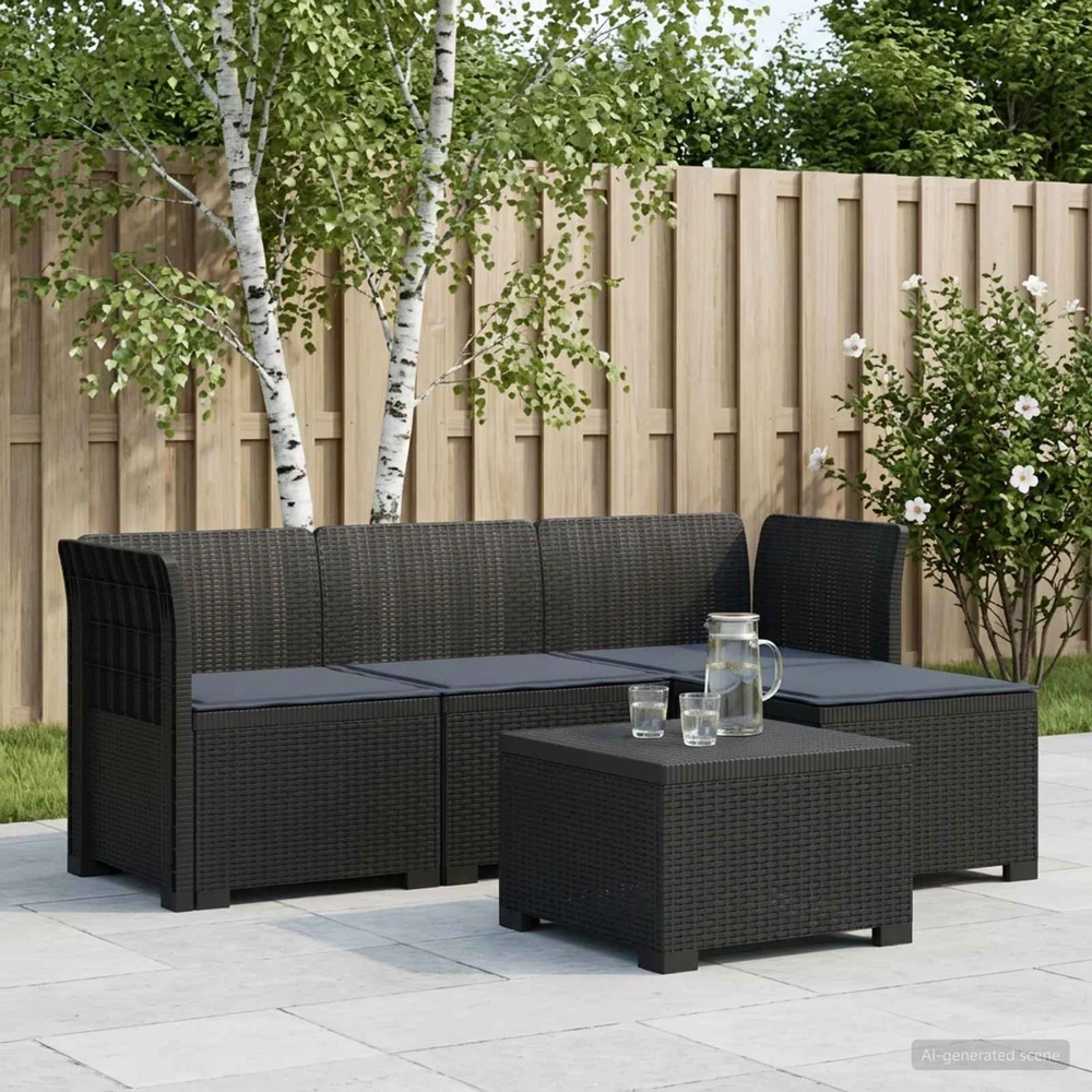 4 Vietų Sodo Sofa su Pagalvėlėmis Ratanų Imitacija PP Antracito