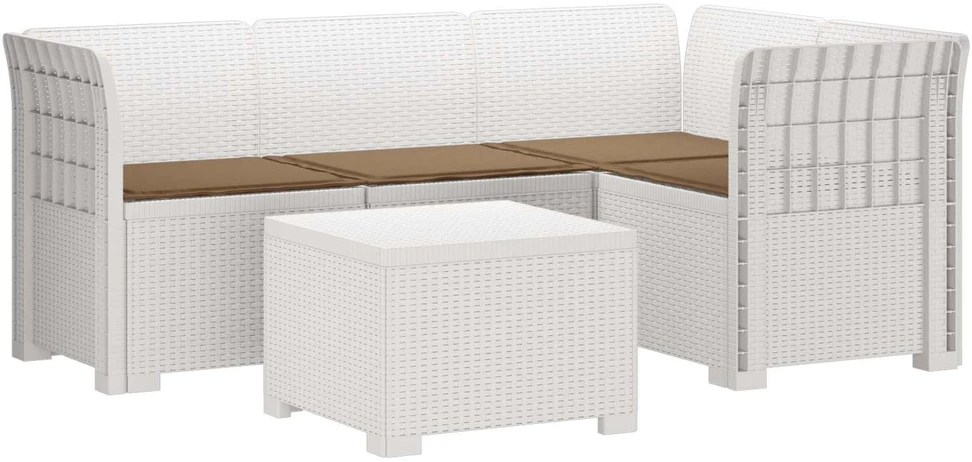 4 Vietų Sodo Sofa su Pagalvėlėmis Ratanų Imitacija PP Balta