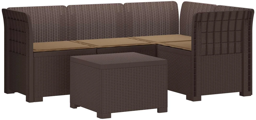 4 Vietų Sodo Sofa su Pagalvėlėmis Ratanų Imitacija PP Ruda