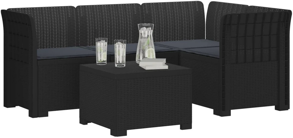 4 Vietų Sodo Sofa su Pagalvėlėmis Ratanų Imitacija PP Antracito