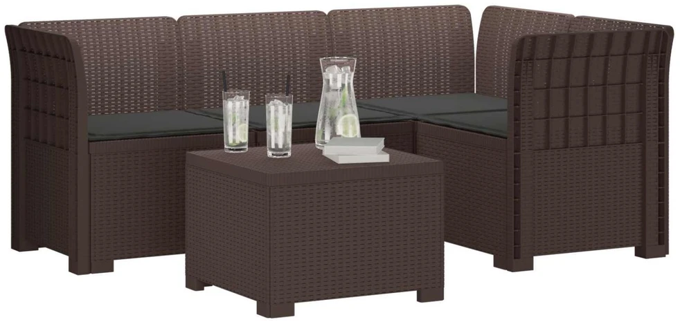 4 Vietų Sodo Sofa su Pagalvėlėmis Ratanų Imitacija PP Ruda