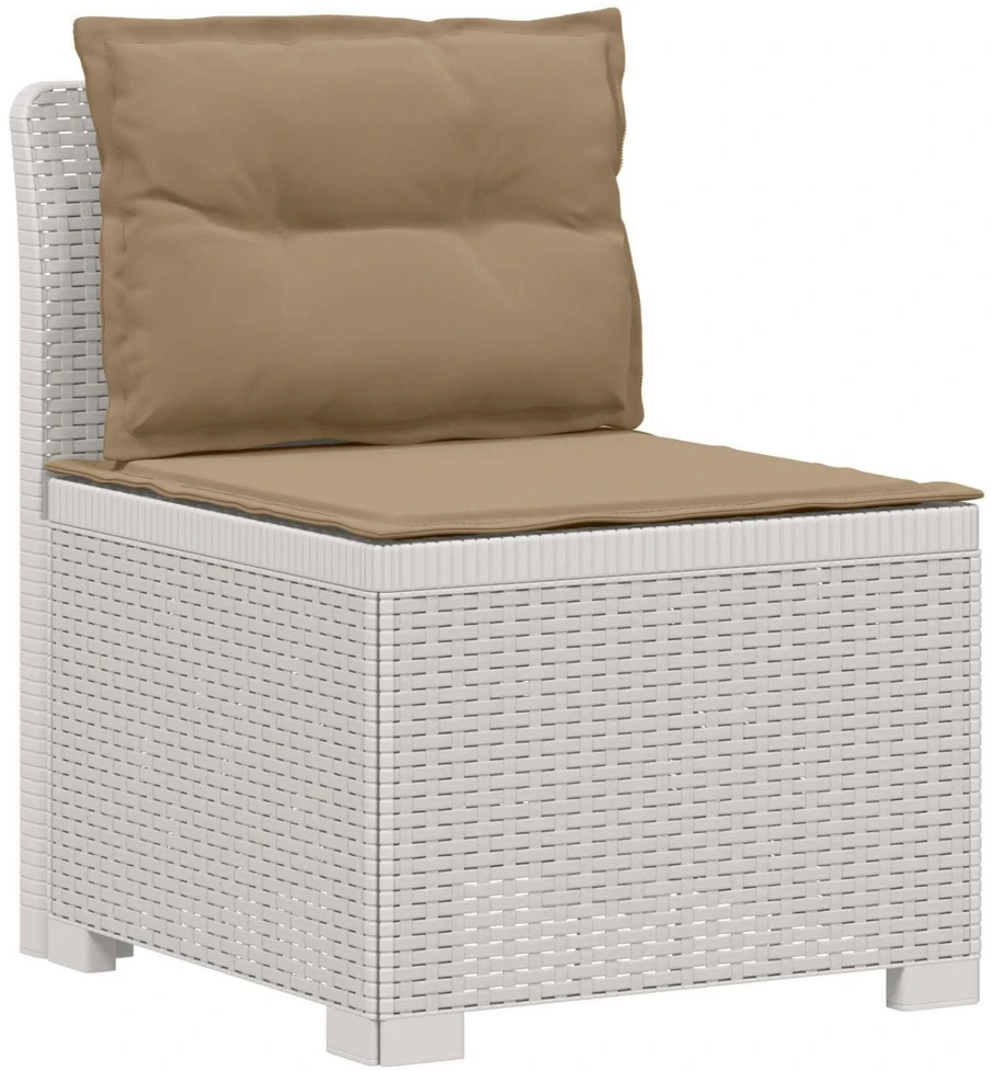 4 Vietų Sodo Sofa su Pagalvėlėmis Ratanų Imitacija PP Balta