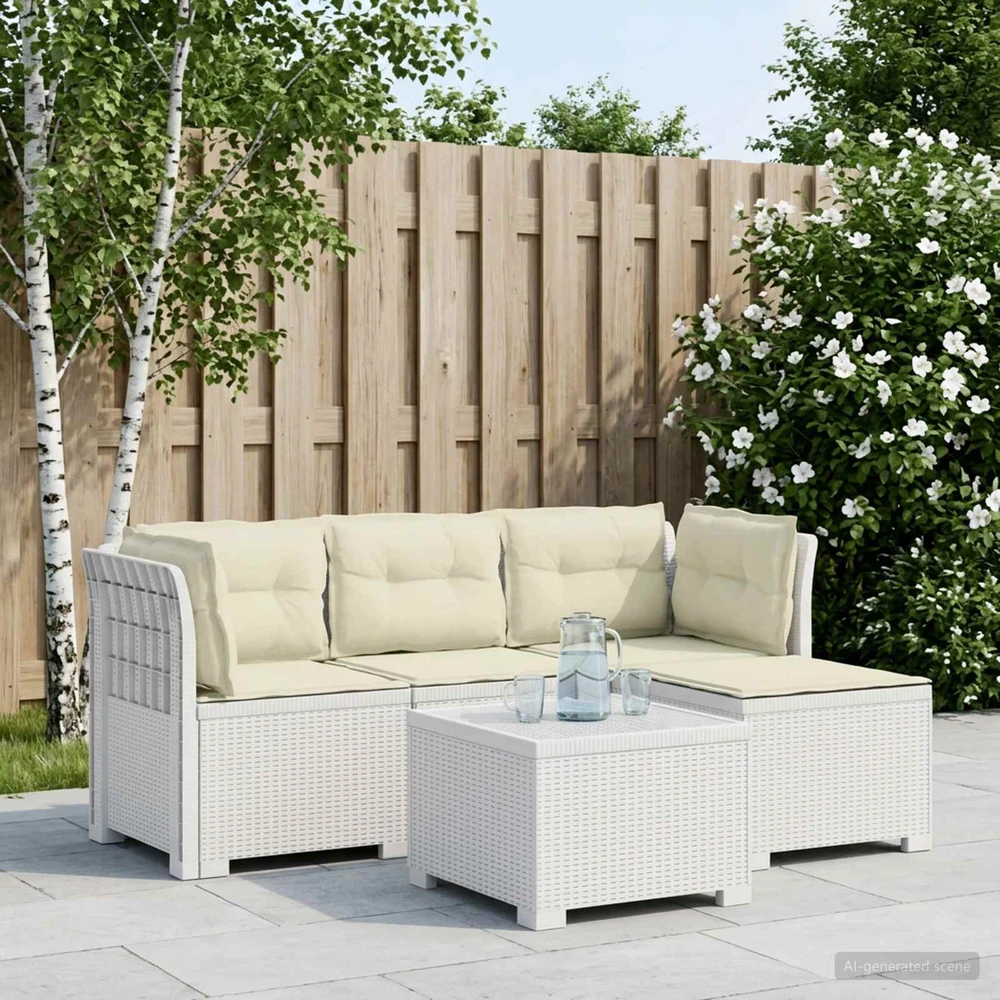 4 Vietų Sodo Sofa su Pagalvėlėmis Ratanų Imitacija PP Balta