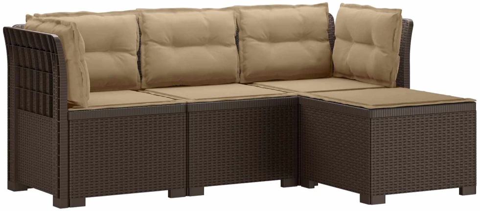 4 Vietų Sodo Sofa su Pagalvėlėmis Ratanų Imitacija PP Ruda
