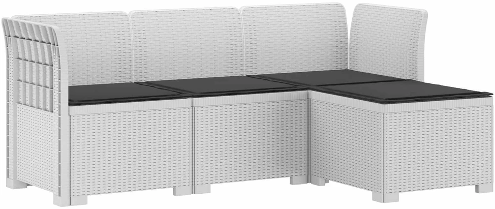 4 Vietų Sodo Sofa su Pagalvėlėmis Ratanų Imitacija PP Balta
