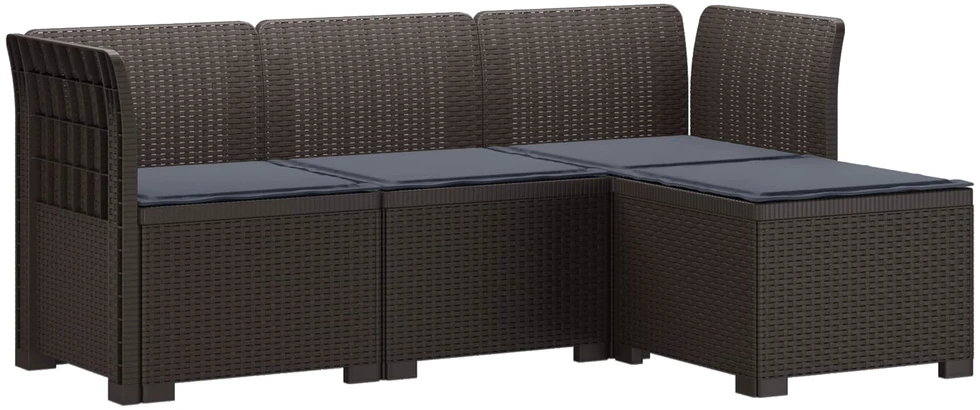4 Vietų Sodo Sofa su Pagalvėlėmis Ratanų Imitacija PP Ruda