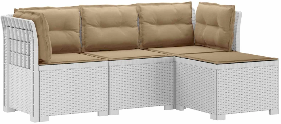 4 Vietų Sodo Sofa su Pagalvėlėmis Ratanų Imitacija PP Balta