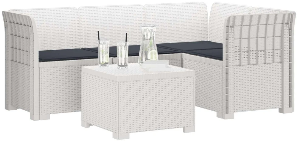 4 Vietų Sodo Sofa su Pagalvėlėmis Ratanų Imitacija PP Balta