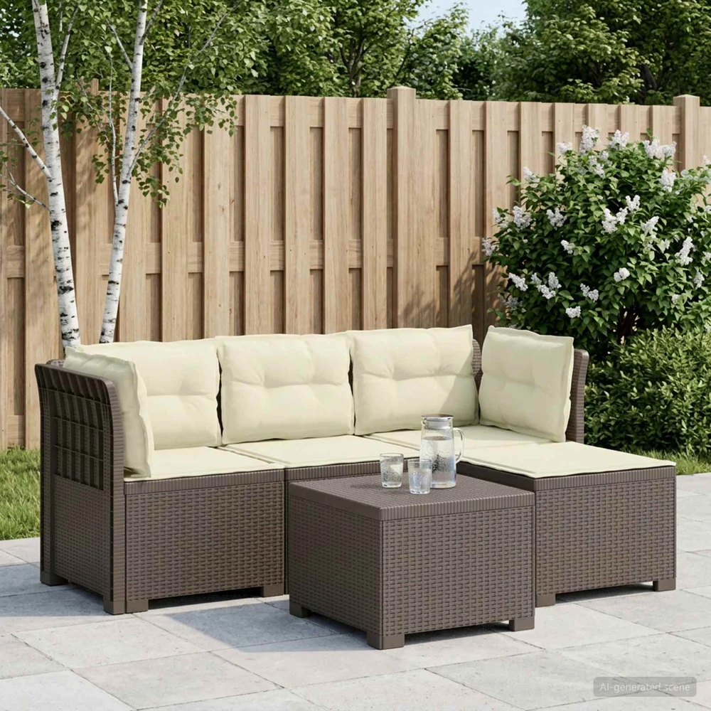 4 Vietų Sodo Sofa su Pagalvėlėmis Ratanų Imitacija PP
