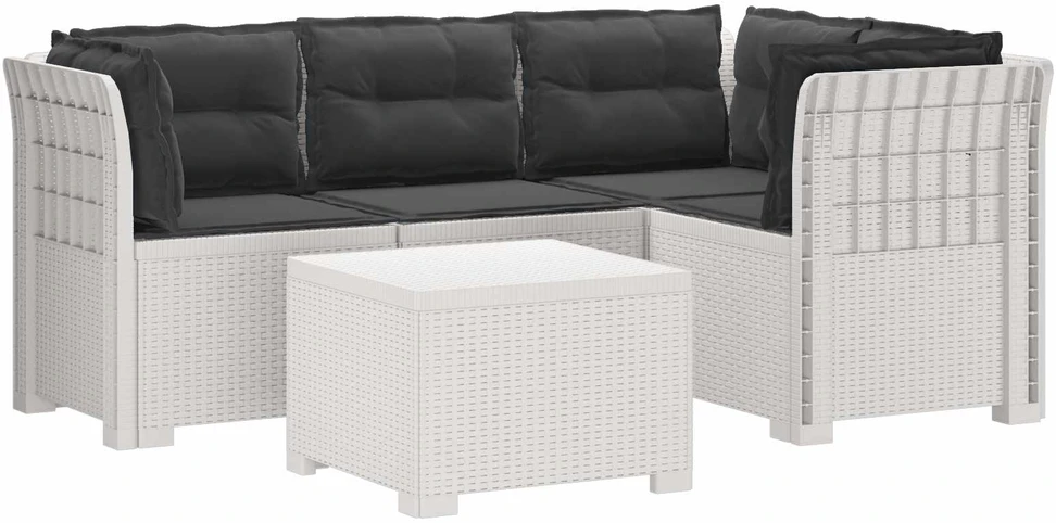 4 Vietų Sodo Sofa su Pagalvėlėmis Ratanų Imitacija PP Balta