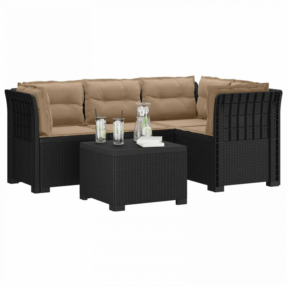 4 Vietų Sodo Sofa su Pagalvėlėmis Ratanų Imitacija PP Antracito