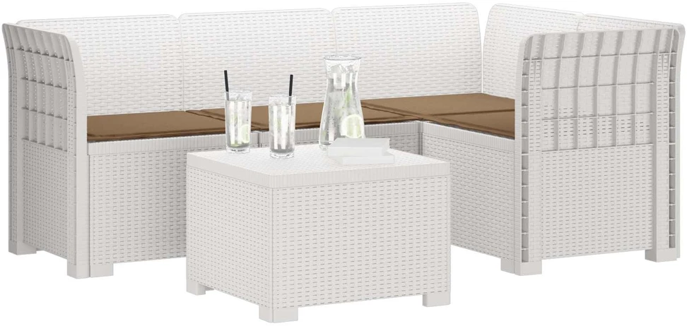 4 Vietų Sodo Sofa su Pagalvėlėmis Ratanų Imitacija PP Balta