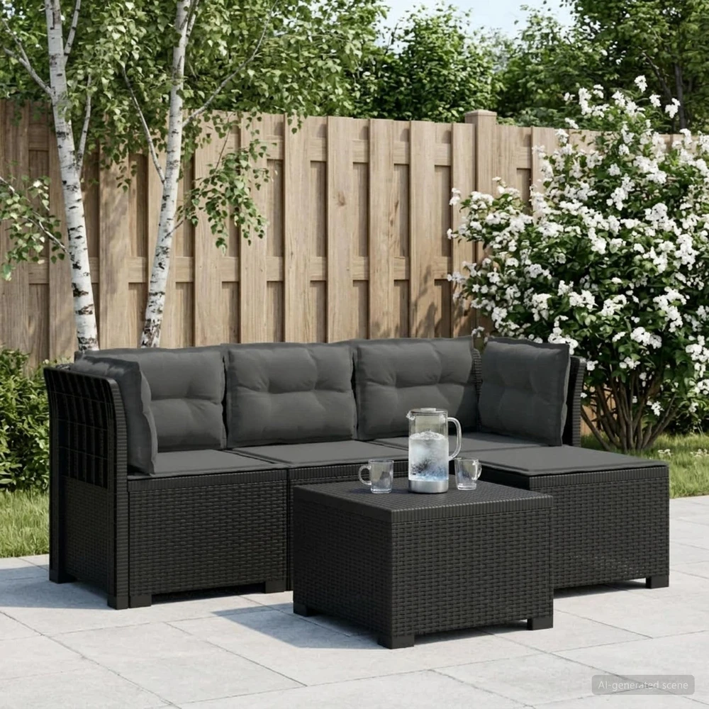 4 Vietų Sodo Sofa su Pagalvėlėmis Ratanų Imitacija PP Antracito