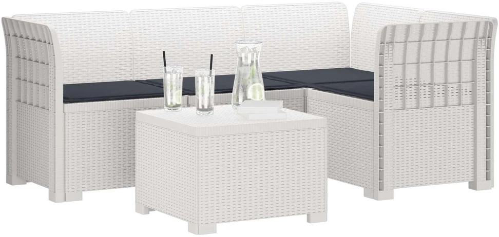 4 Vietų Sodo Sofa su Pagalvėlėmis Ratanų Imitacija PP Balta