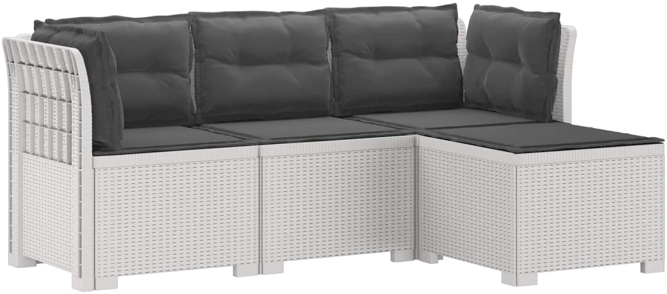 4 Vietų Sodo Sofa su Pagalvėlėmis Ratanų Imitacija PP Balta