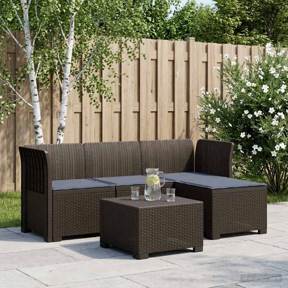 4 Vietų Sodo Sofa su Pagalvėlėmis Ratanų Imitacija PP Ruda