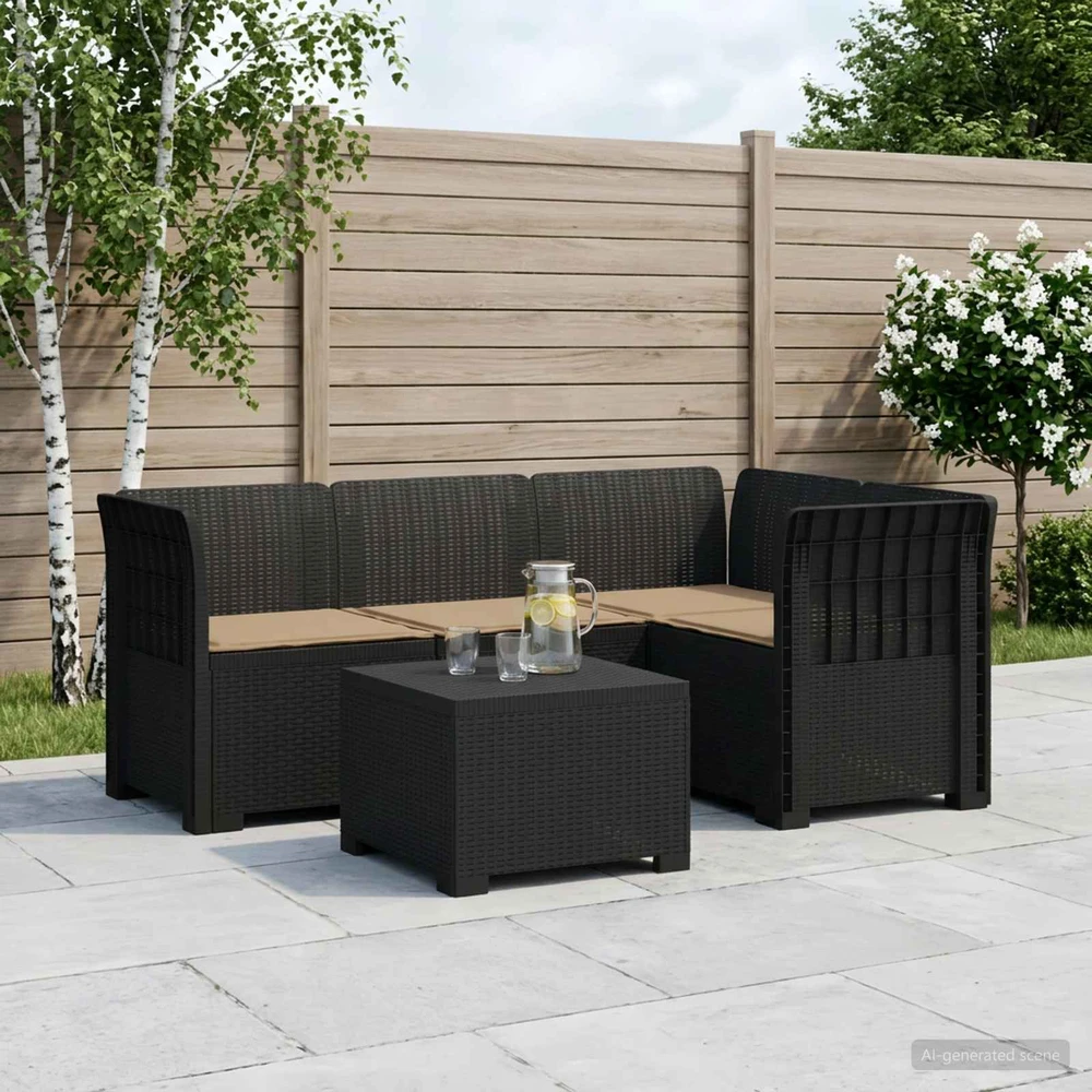 4 Vietų Sodo Sofa su Pagalvėlėmis Ratanų Imitacija PP Antracito