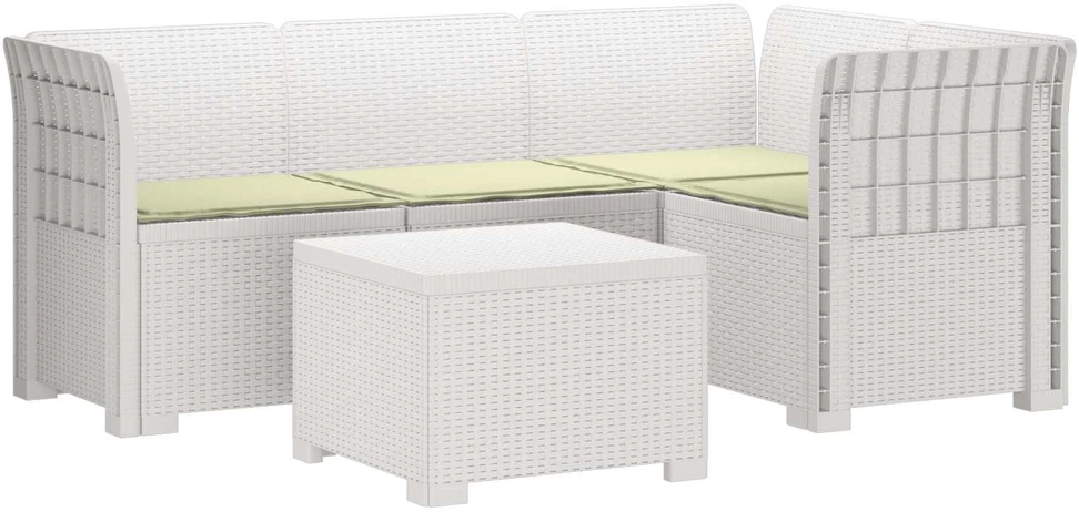 4 Vietų Sodo Sofa su Pagalvėlėmis Ratanų Imitacija PP Balta