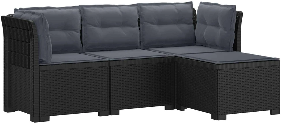 4 Vietų Sodo Sofa su Pagalvėlėmis Ratanų Imitacija PP Antracito