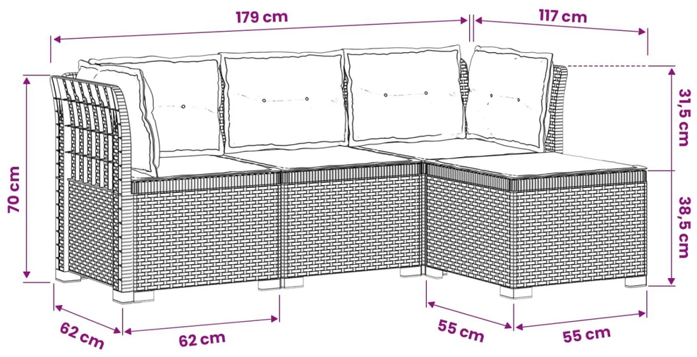 4 Vietų Sodo Sofa su Pagalvėlėmis Ratanų Imitacija PP Balta