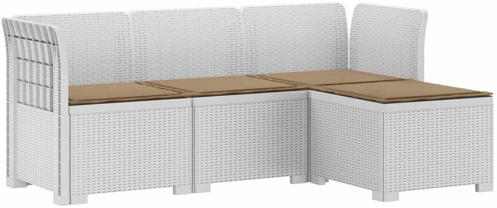 4 Vietų Sodo Sofa su Pagalvėlėmis Ratanų Imitacija PP Balta