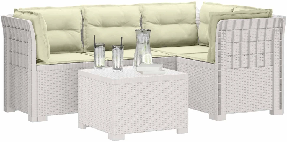 4 Vietų Sodo Sofa su Pagalvėlėmis Ratanų Imitacija PP Balta