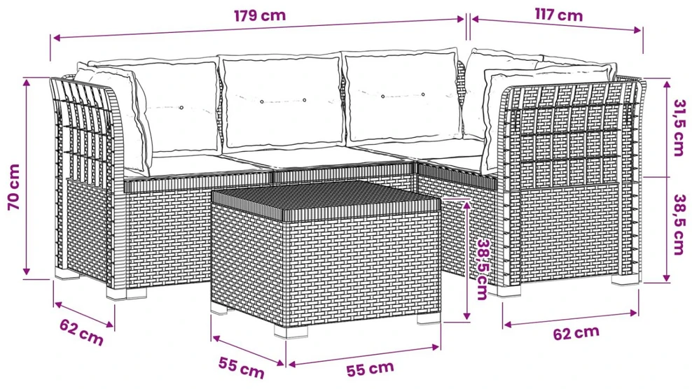 4 Vietų Sodo Sofa su Pagalvėlėmis Ratanų Imitacija PP Balta