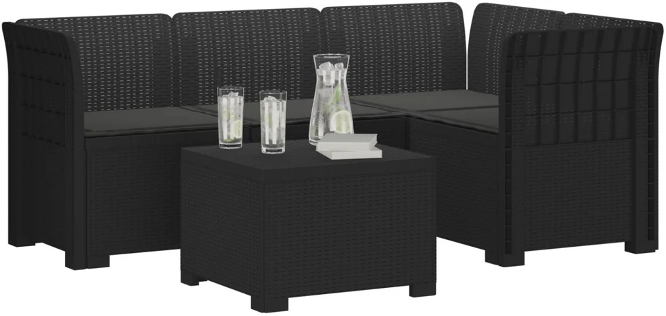 4 Vietų Sodo Sofa su Pagalvėlėmis Ratanų Imitacija PP Antracito