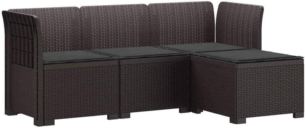 4 Vietų Sodo Sofa su Pagalvėlėmis Ratanų Imitacija PP Ruda