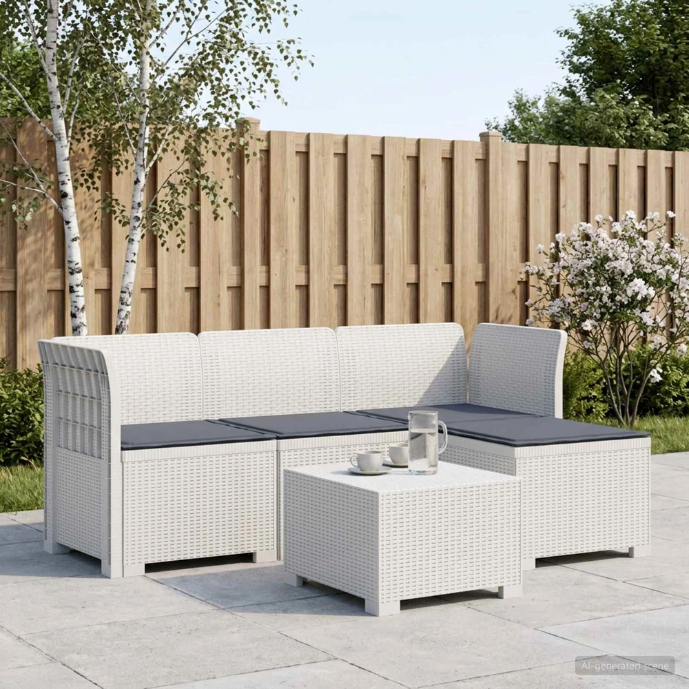 4 Vietų Sodo Sofa su Pagalvėlėmis Ratanų Imitacija PP Balta