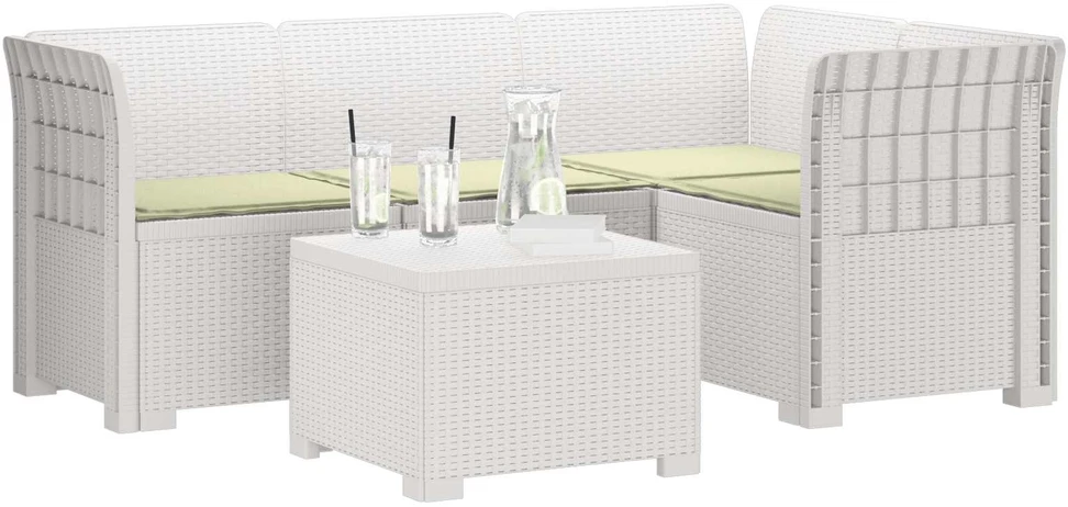 4 Vietų Sodo Sofa su Pagalvėlėmis Ratanų Imitacija PP Balta
