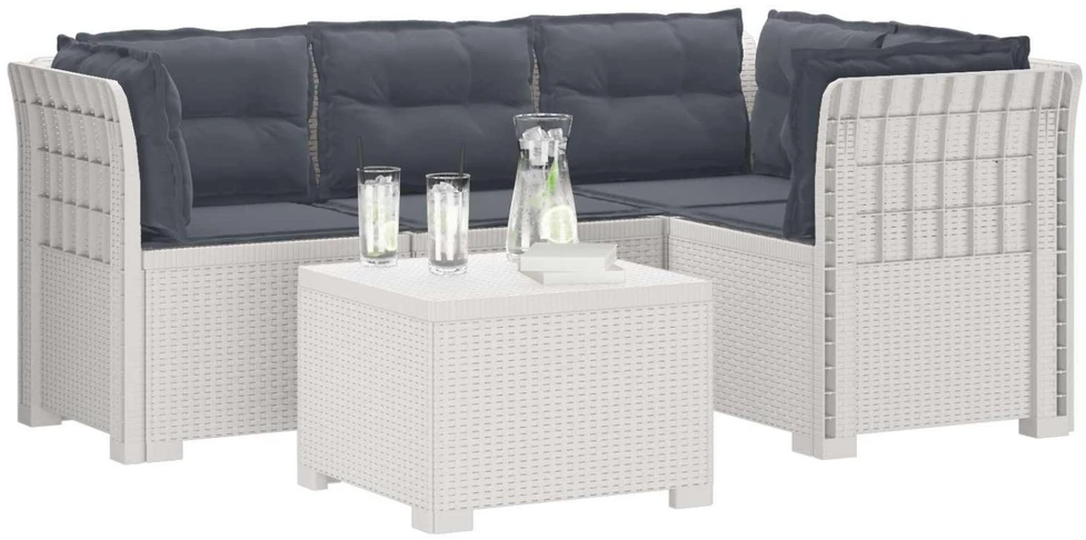 4 Vietų Sodo Sofa su Pagalvėlėmis Ratanų Imitacija PP Balta