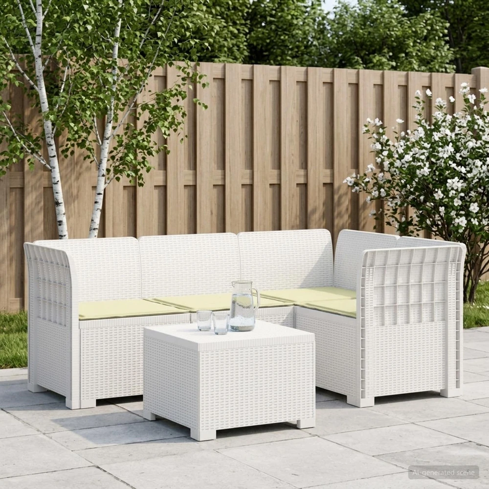 4 Vietų Sodo Sofa su Pagalvėlėmis Ratanų Imitacija PP Balta