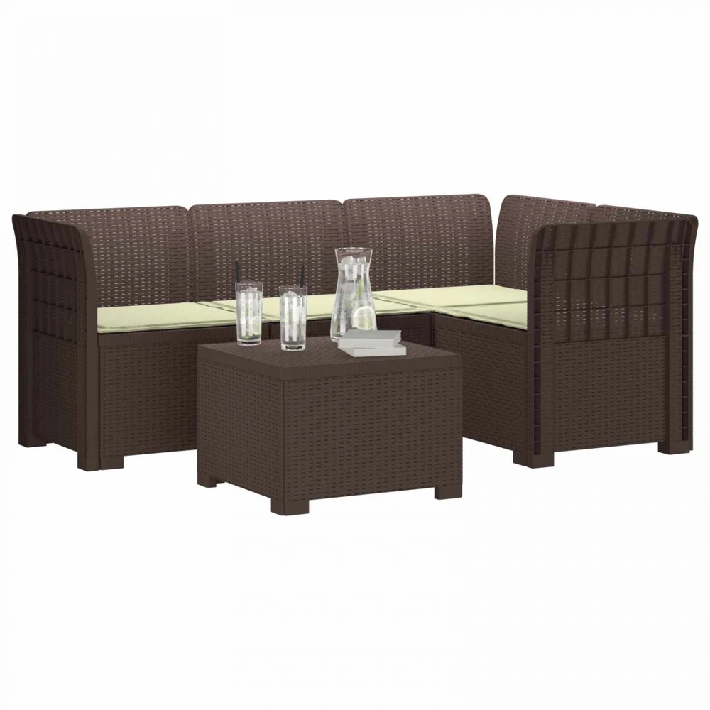 4 Vietų Sodo Sofa su Pagalvėlėmis Ratanų Imitacija PP Ruda