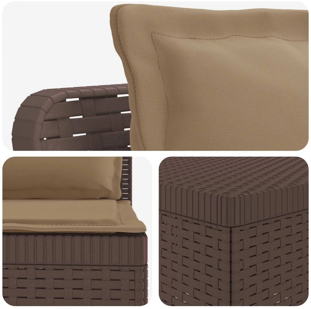 4 Vietų Sodo Sofa su Pagalvėlėmis Ratanų Imitacija PP Ruda