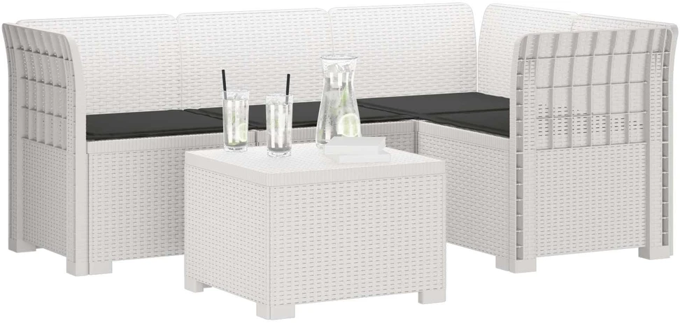 4 Vietų Sodo Sofa su Pagalvėlėmis Ratanų Imitacija PP Balta