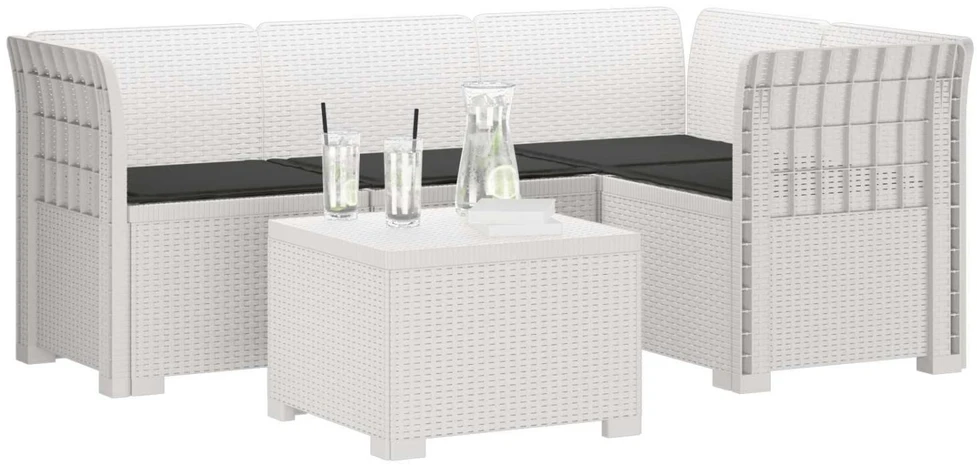 4 Vietų Sodo Sofa su Pagalvėlėmis Ratanų Imitacija PP Balta