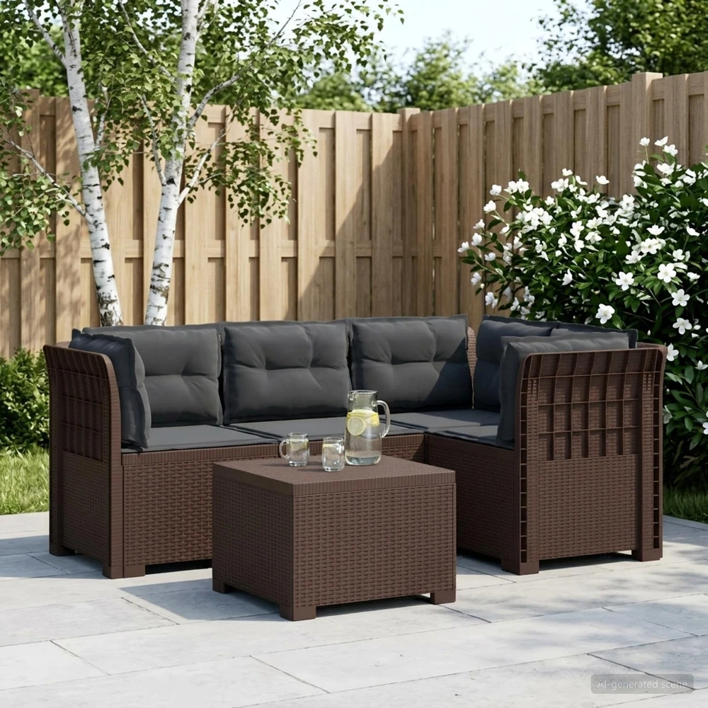 4 Vietų Sodo Sofa su Pagalvėlėmis Ratanų Imitacija PP Ruda