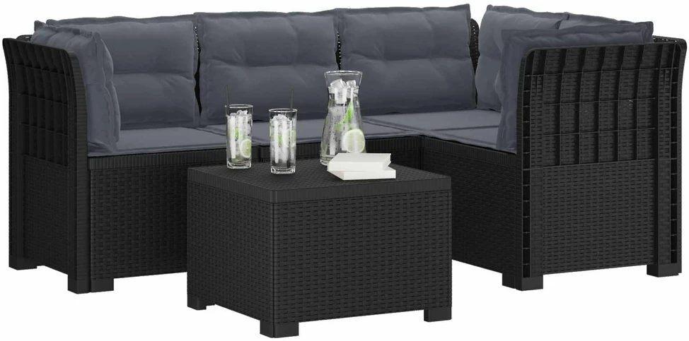 4 Vietų Sodo Sofa su Pagalvėlėmis Ratanų Imitacija PP Antracito