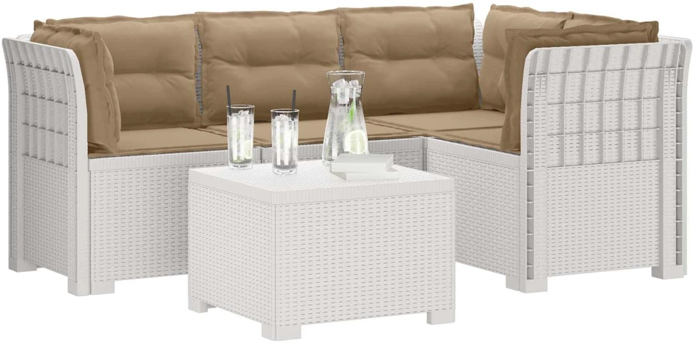 4 Vietų Sodo Sofa su Pagalvėlėmis Ratanų Imitacija PP Balta
