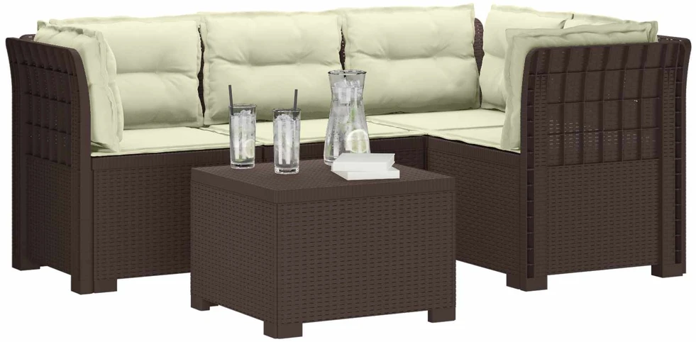 4 Vietų Sodo Sofa su Pagalvėlėmis Ratanų Imitacija PP Ruda