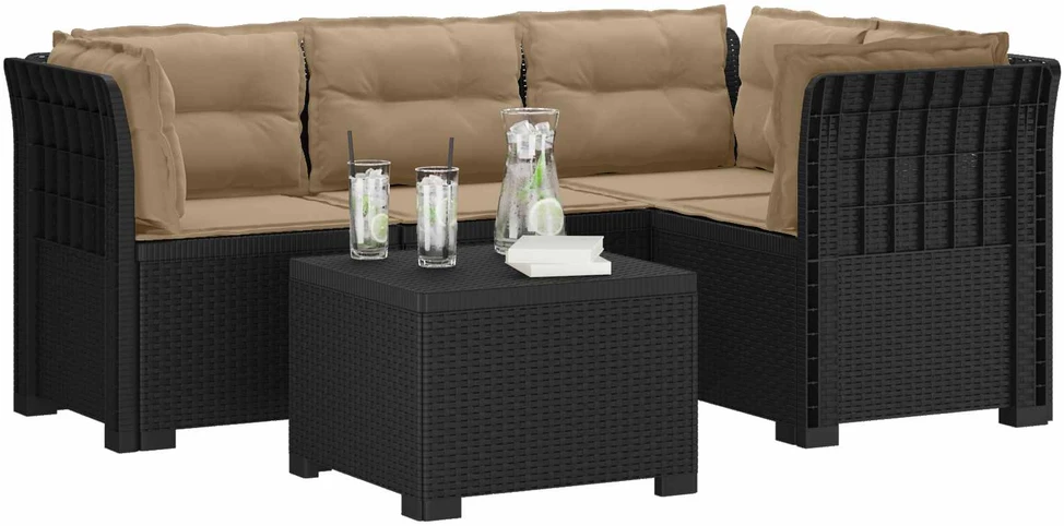 4 Vietų Sodo Sofa su Pagalvėlėmis Ratanų Imitacija PP Antracito