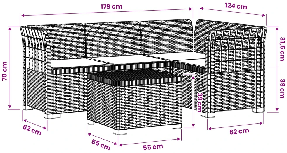 4 Vietų Sodo Sofa su Pagalvėlėmis Ratanų Imitacija PP Antracito
