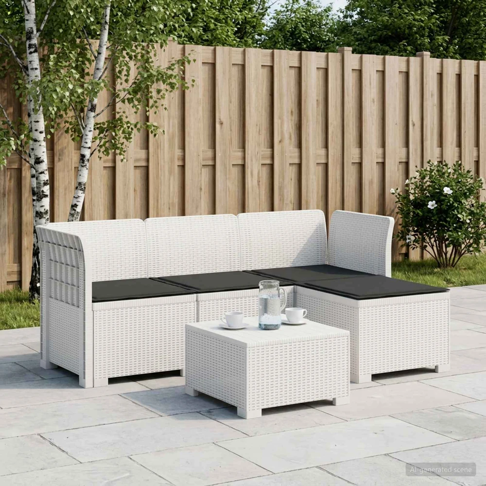 4 Vietų Sodo Sofa su Pagalvėlėmis Ratanų Imitacija PP Balta