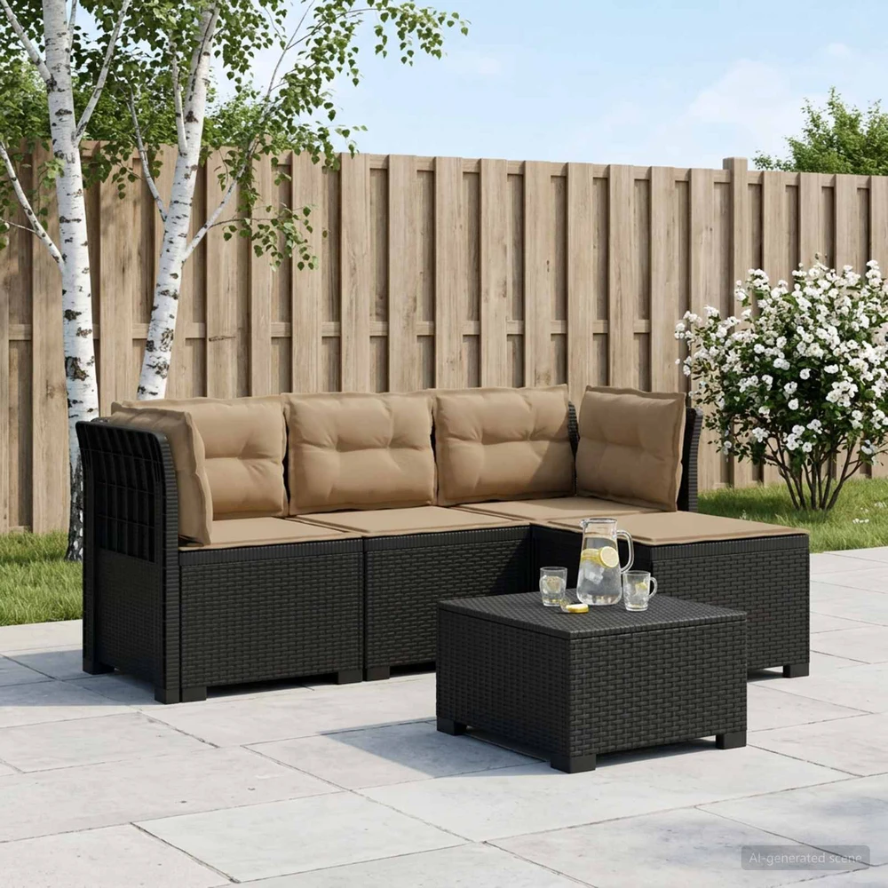 4 Vietų Sodo Sofa su Pagalvėlėmis Ratanų Imitacija PP Antracito