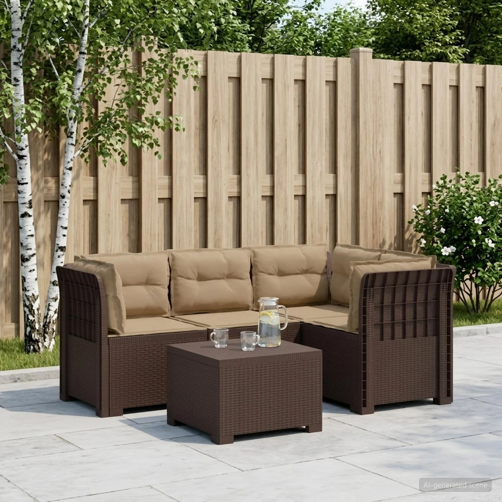 4 Vietų Sodo Sofa su Pagalvėlėmis Ratanų Imitacija PP Ruda