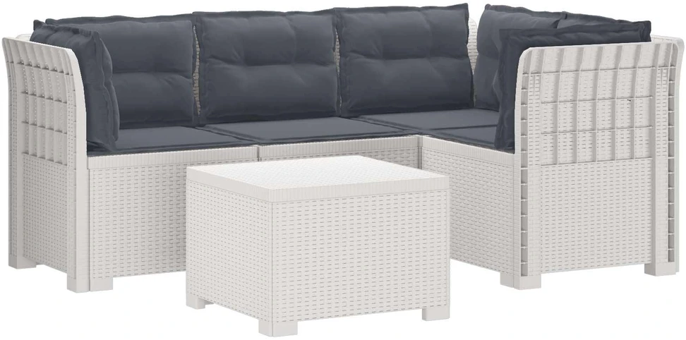 4 Vietų Sodo Sofa su Pagalvėlėmis Ratanų Imitacija PP Balta